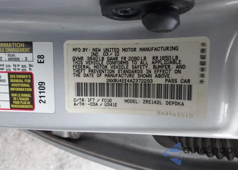 2010 Toyota Corolla Le z USA, uszkodzony, nr VIN 1NXBU4EE4AZ372293